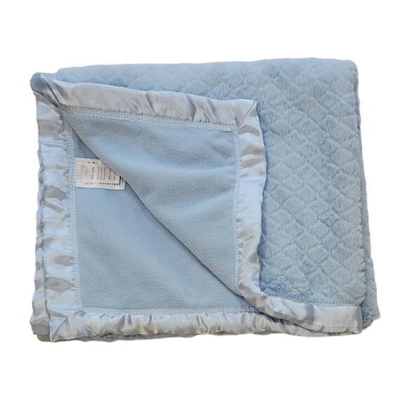 Sterling All Blue Baby Blanket Silky Satin Edge Diamond Pattern Solid Security - Picture 2 of 8